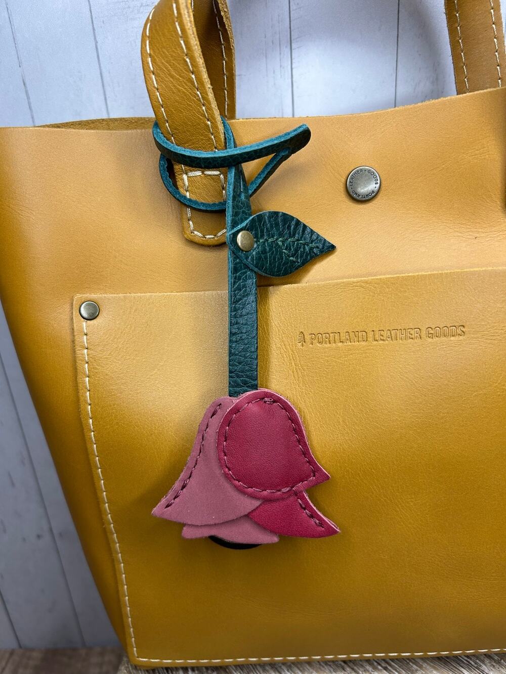 Portland Leather Rose Bag Charm Portland Oregon Purse Charm Roses Flowers PINK